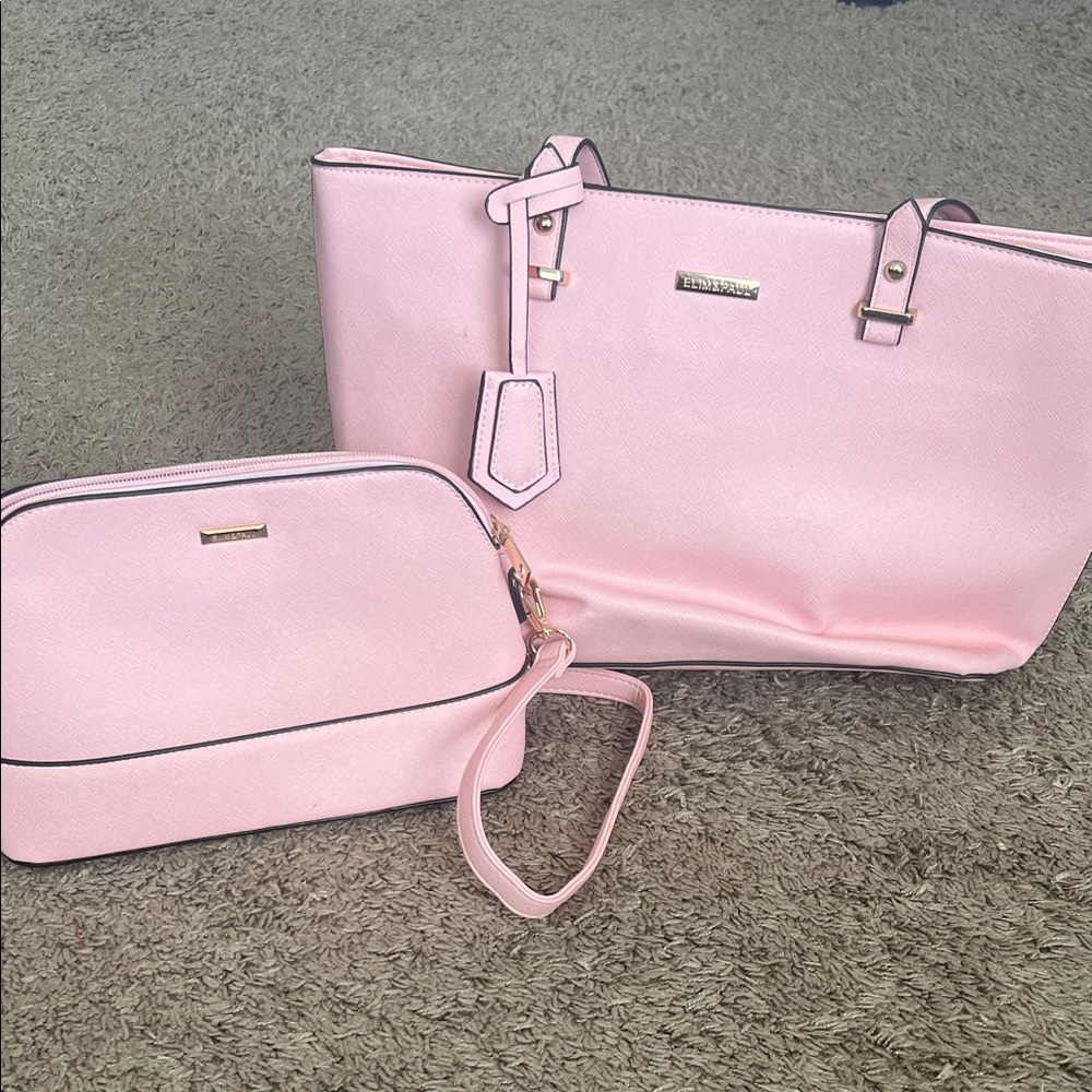 Elegant Pink Tote and Clutch Set